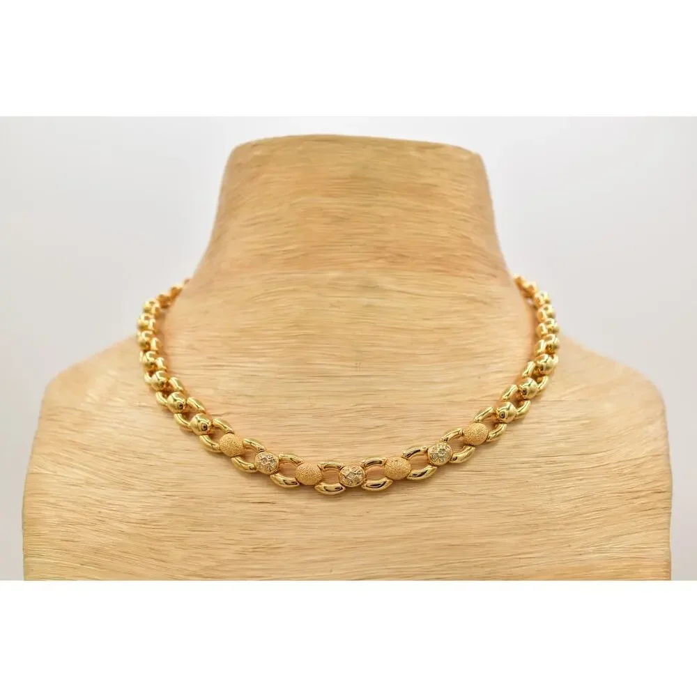 Vintage Crystal Collar Necklace Heavy Linked Chain Rhinestone Crystal BinBD